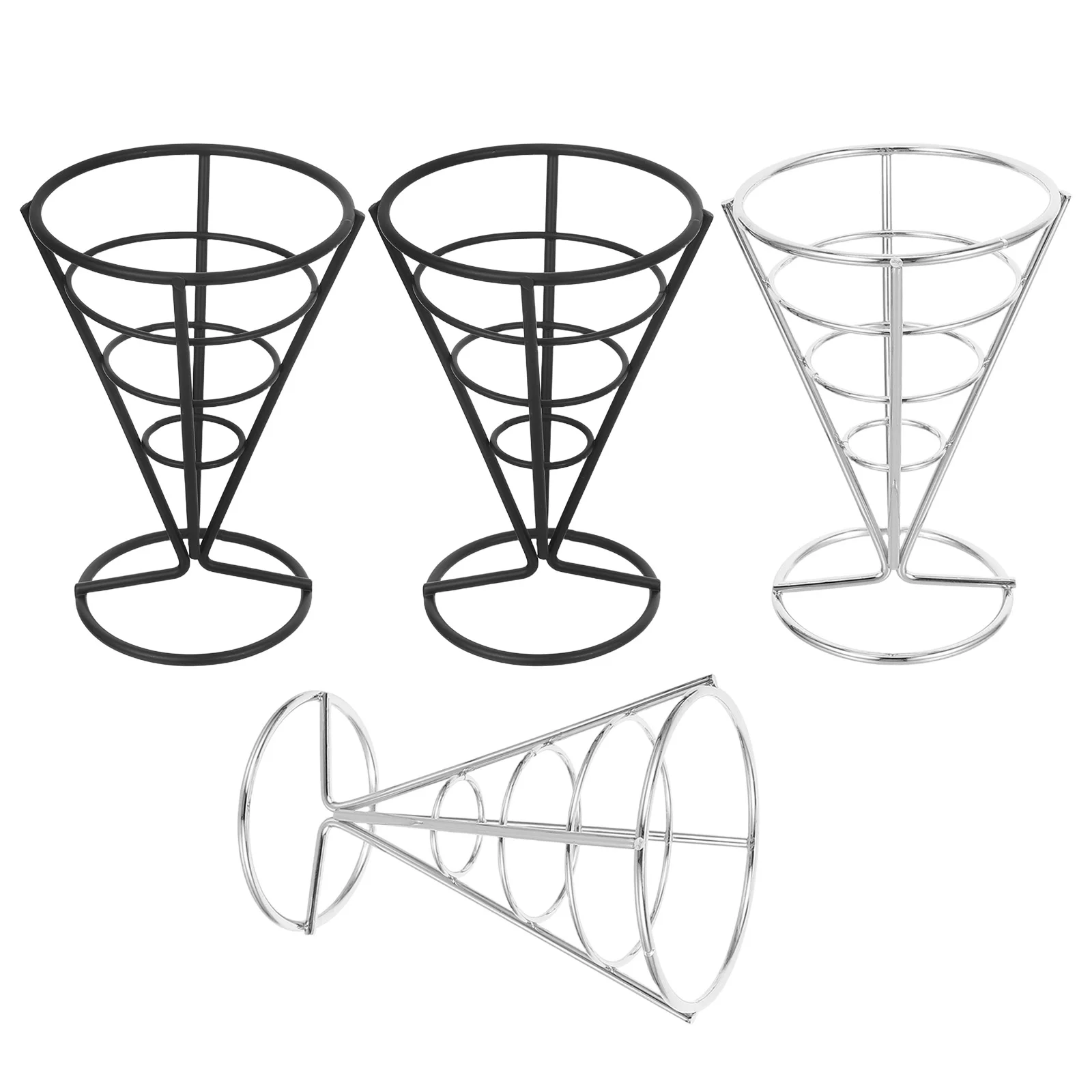 

4Pcs Iron Cone French Fries Holder Metal Snack Basket for Fried Food Chips Serving Kitchen Restaurant Party Buffet