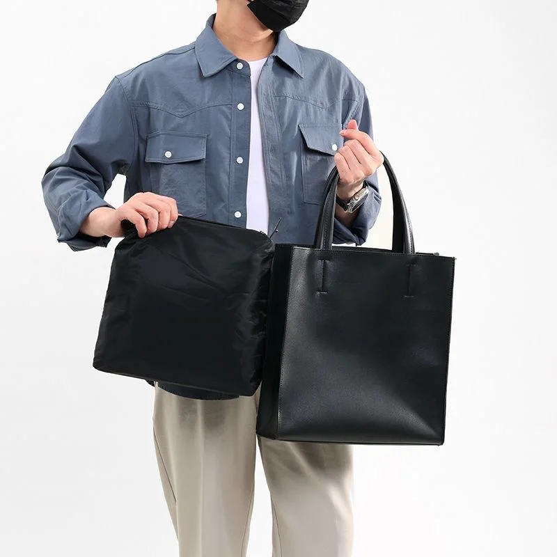 Unisex Large Capacity Tote Bag Vertical Commuter Laptop Briefcase Handbag Simple Stylish Mother-Child Bag Business Men's Bag