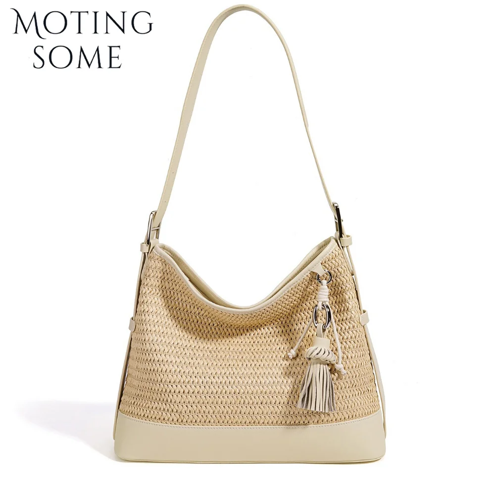 

MOTINGSOME Summer Seaside Bag Woman Vacation Straw Woven Shoulder Bag Large Capacity Bucket Handbag Crossbody Tote Purse 2026