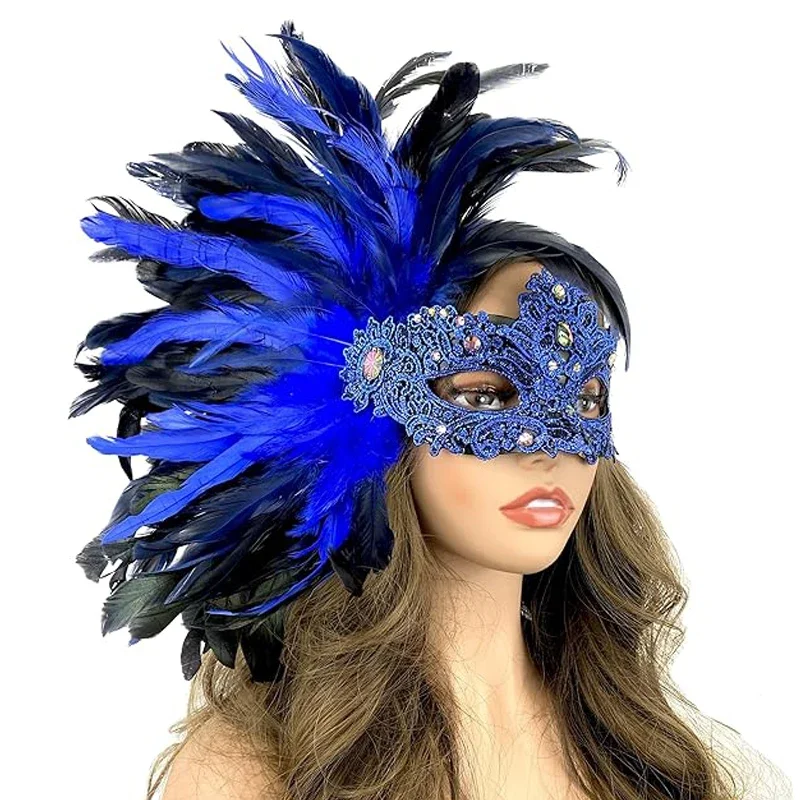 Women Costume Venetian Feather Mardi Gras Masquerade Mask Halloween Cosplay Wedding graduation Party