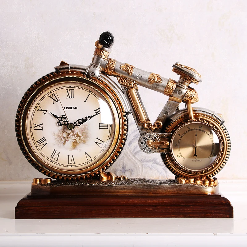 

Household Living Room European Style Retro Personality Creativity Motorcycle Ornaments Bedroom Decor Silent Quartz Desk Clock