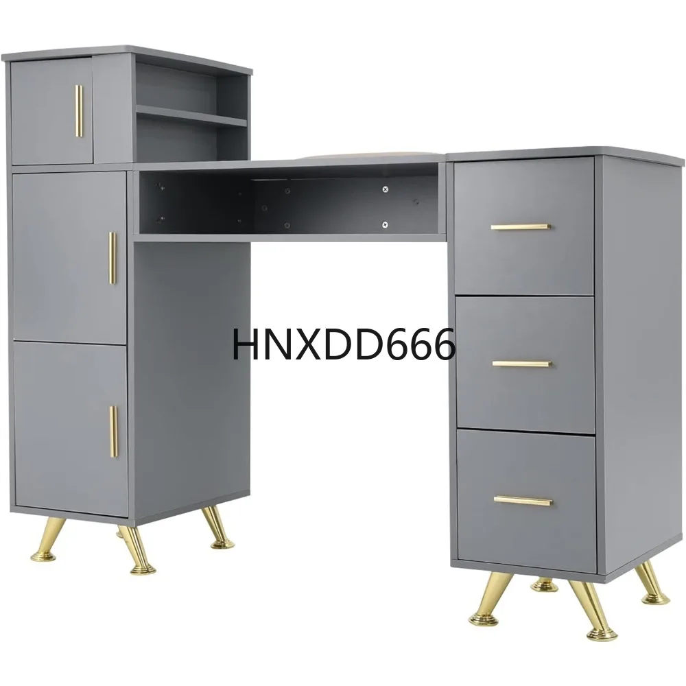 

Vanity Desk with Drawer and Storage Cabinets Manicure Table with Wrist Rest Cushion for Spa Beauty Salon Bedroom Grey VE373