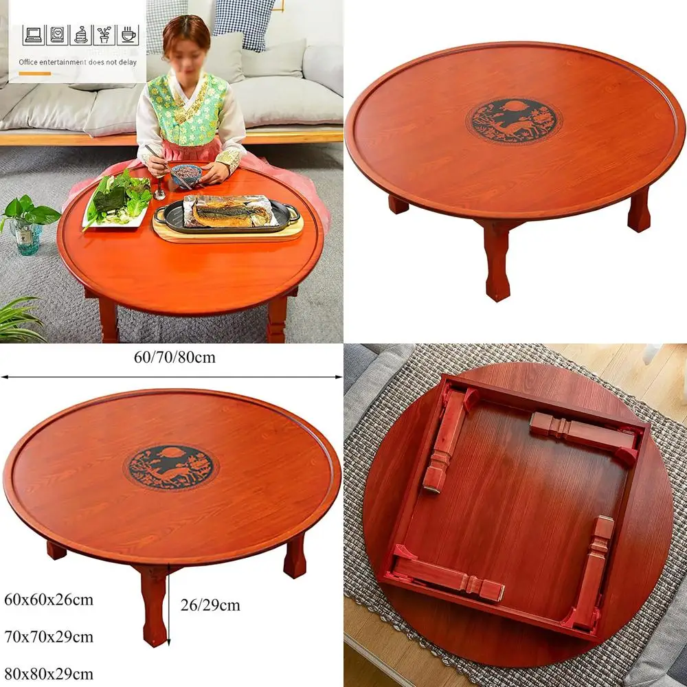 

Round Wooden Dining/Coffee/Study Table with Traditional Korean Style for Tea House, 80cm