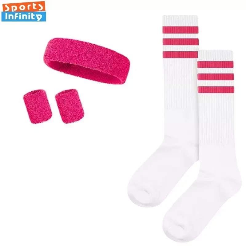 New Striped Solid Color Wrist Brace Hair Band Sport Socks Set Sweat-absorbing Headband Wristband Football Socks Wrist Straps Gym