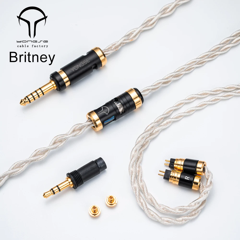 Yongse Britney 20Awg Sterling Silver Upgrade Earphone Cable Switchable Default 3.5mm+4.4mm Plug 2pin 0.78+MMCX Pin