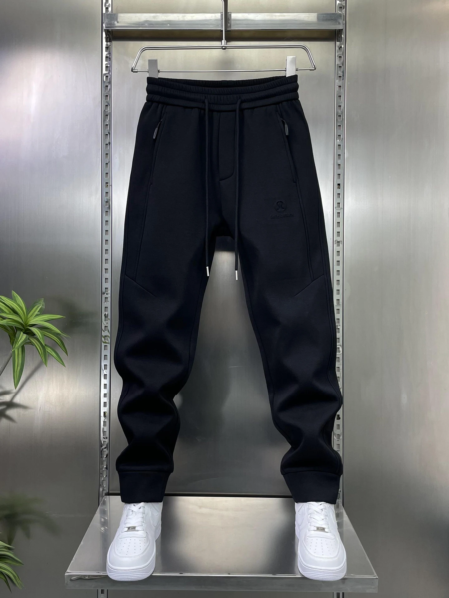 

Retro Fce Lined Casual Trousers Loose Fit Men's Autumn Winter New Sle Workwear Pants Elastic Waist Cargo Pants Bla