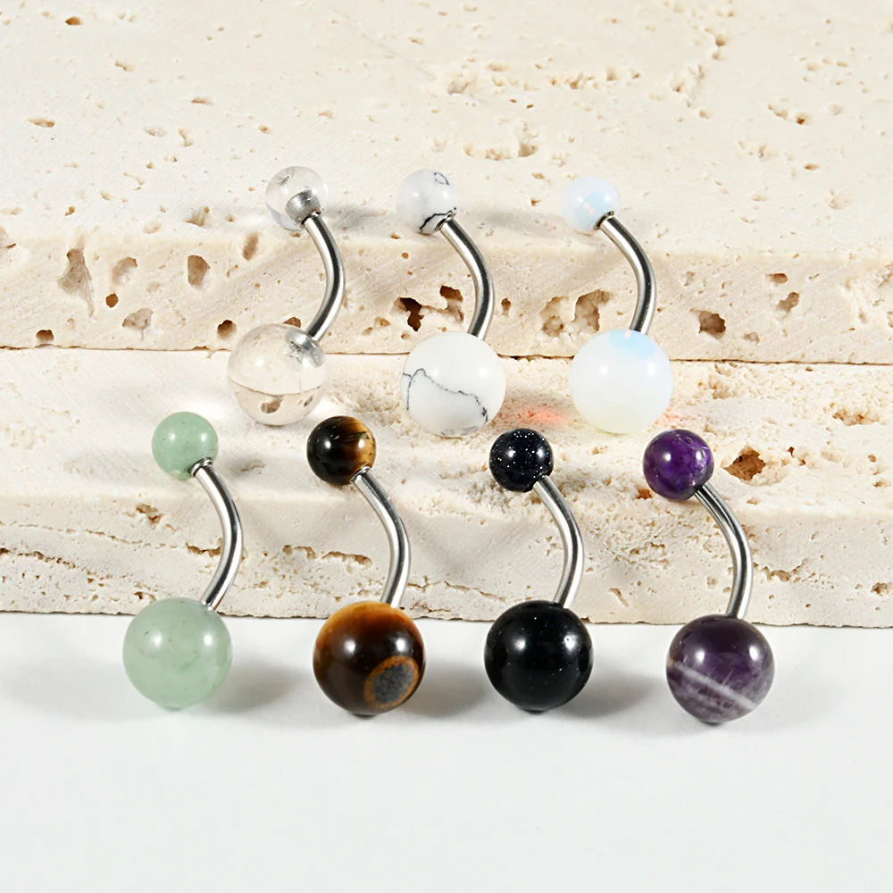 1PC Stainless Steel White Crystal Stone External Threaded Belly Curved Button Rings Navel Belly Bar Piercing Body  Jewelry