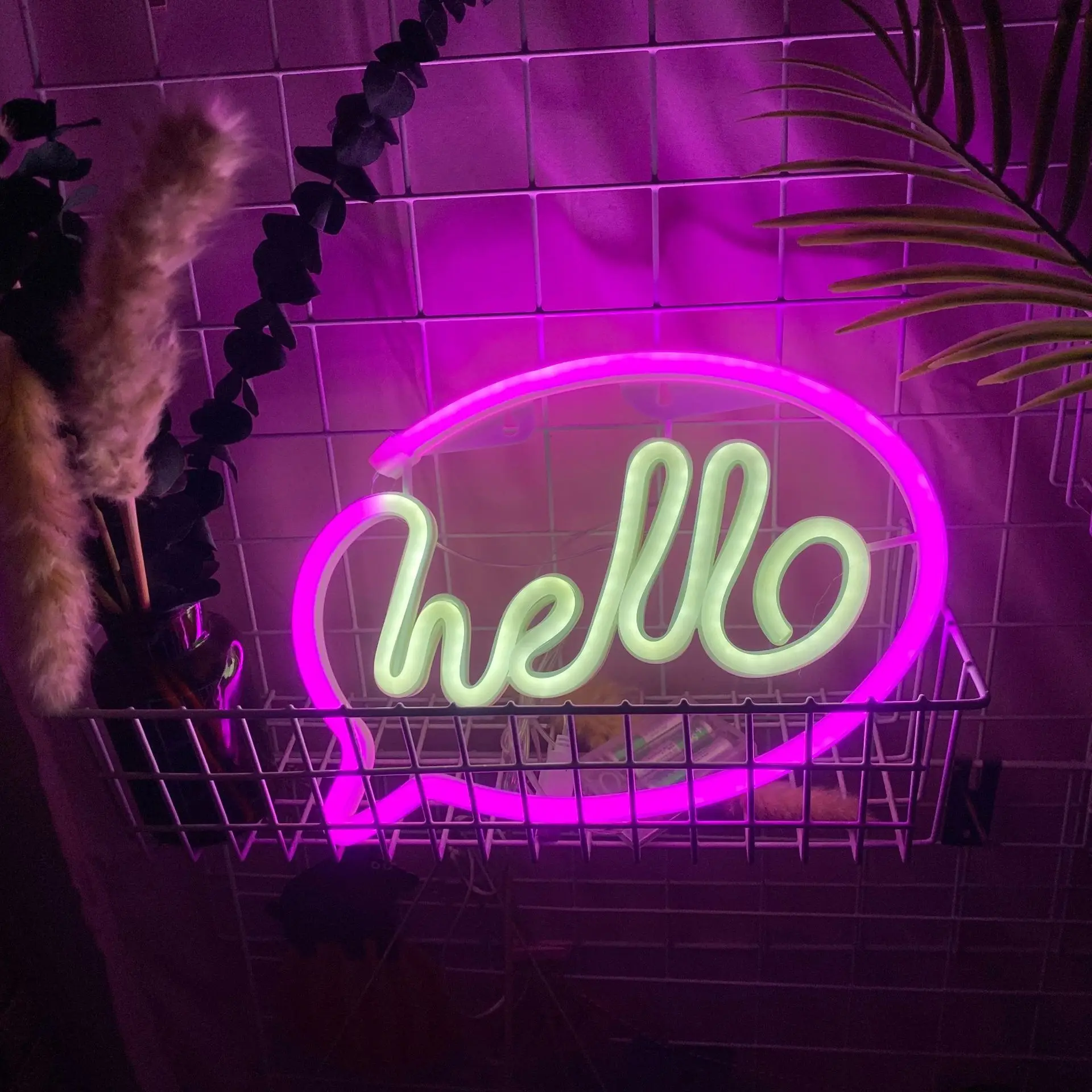 Hello LED Neon Sign USB Powered Neon Signs Night Light 3D Wall Art & Game Room Bedroom Living Room Business Bar Decor Lamp Signs