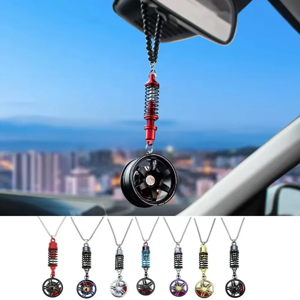 Car Ornament Pendant Metal Wheel Hub Flywheel Hanging Hip-hop Auto Interior Rear View Mirror Decoration Dangle Trim Tools Amagi