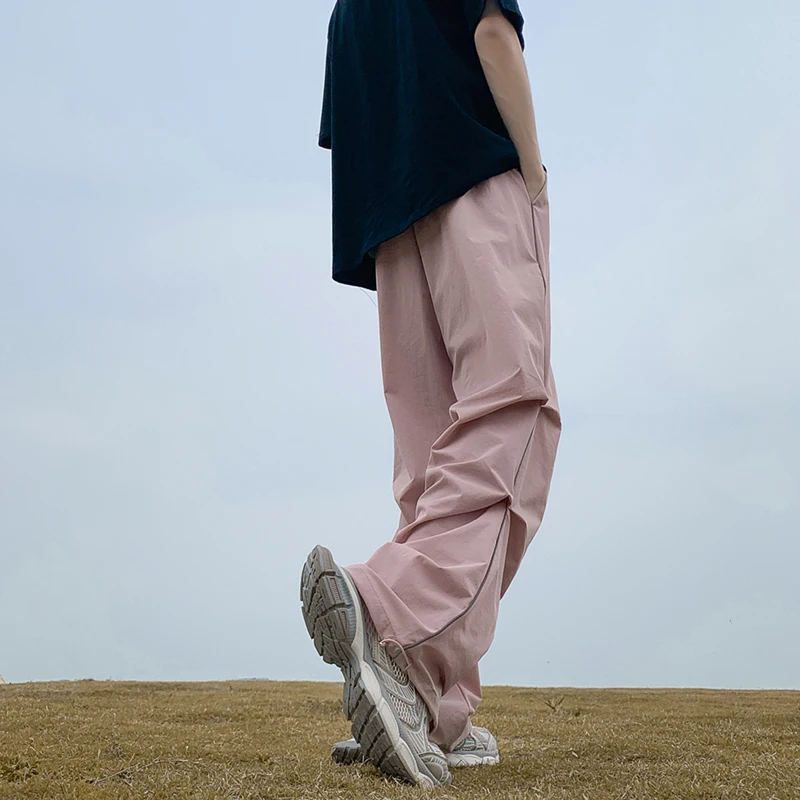 

Dopne Men's Summer Thin Ice Silk Wide Leg Pants Dra Loose Floor-Length Casual Straight Tube Long Trousers