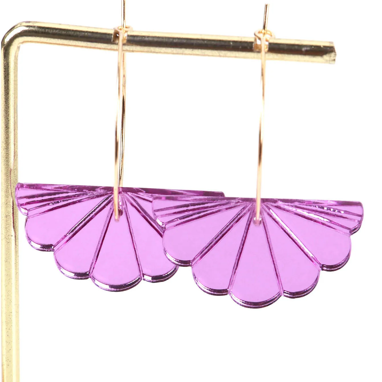 New Mirrored Fan-Shaped Acrylic Drop Earrings for Women 2023 Trending Purple Yellow Laser Geometric Dangle Earring Hoops Jewelry