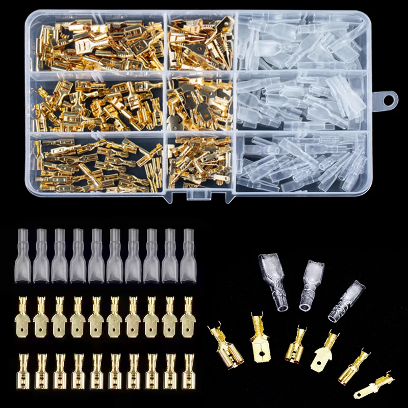 Box Insulated Male Female Wire Connector 2.8/4.8/6.3mm Electrical Crimp Terminals Termin Spade Connectors Assorted Kit 270PCS