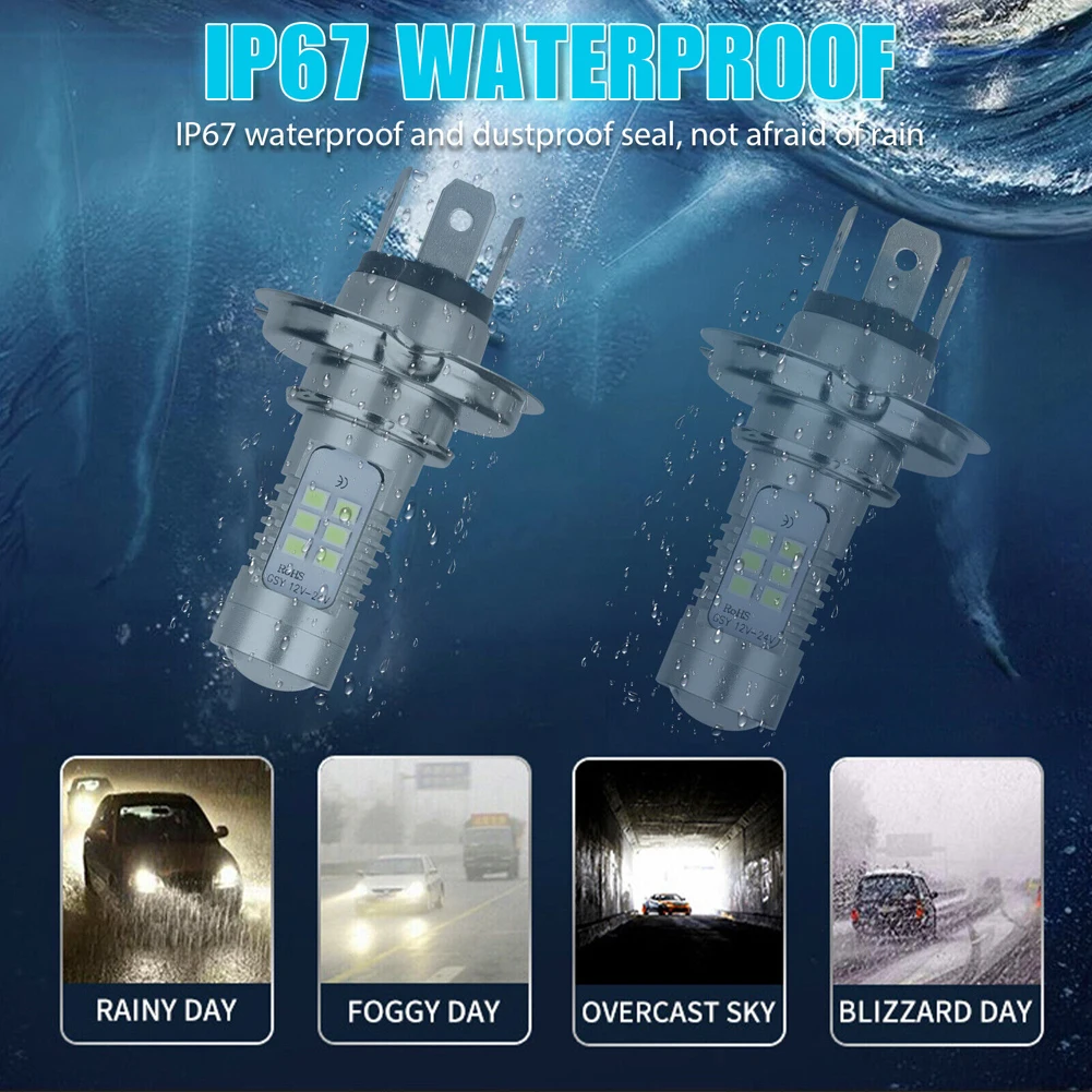 H4 Super White LED Headlight Bulb 6000-6500K High Low Beam LED Headlight IP67 Waterproof Driving Running Lamp 80W 12V