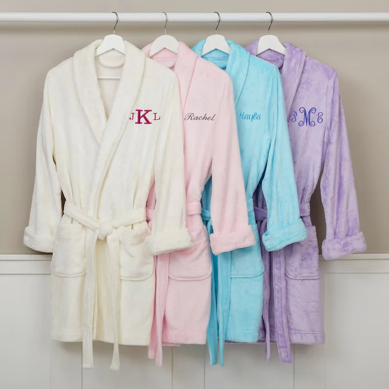 Classic Embroidered Short Fleece Robe, Gifts for Her, Mother's Day Gifts, Personalized Robe, Valentines Day Gift, Grandma Gift
