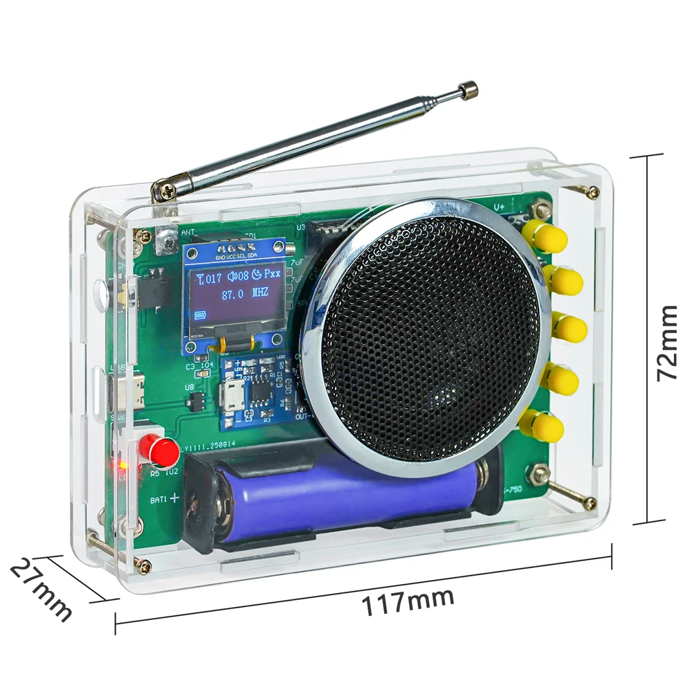 DIY FM Radio Kit 87MHz-108MHz OLED Display 3W Speaker RDA5807 USB Type-C DC3.7V Electronic Soldering Project