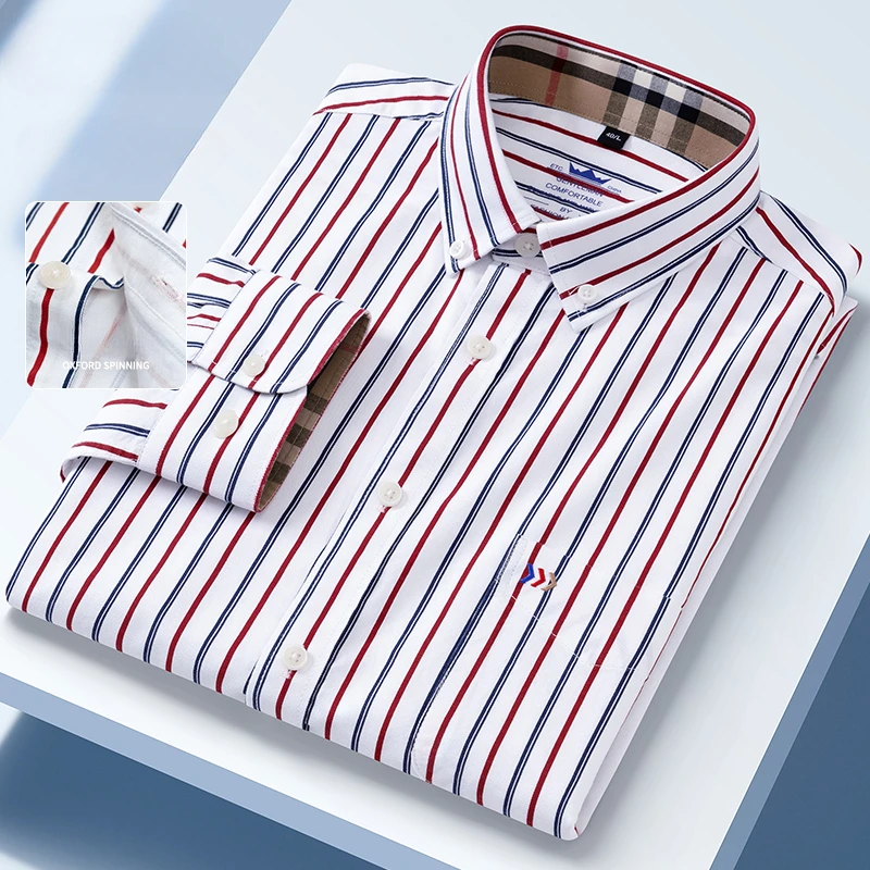 Nieuw in overhemd 100% katoen Oxford shirts met lange mouwen voor mannen slim fit formeel effen overhemd hoge kwaliteit geruite zachte kantoorkleding