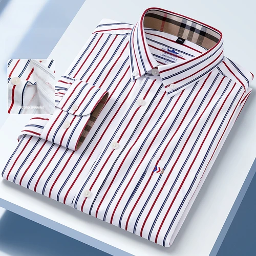 Imagen 1 del producto Camisa oxford de manga larga para hombre, Camisa lisa formal de alta calidad, ropa de oficina suave a cuadros, 100% algodón, nueva