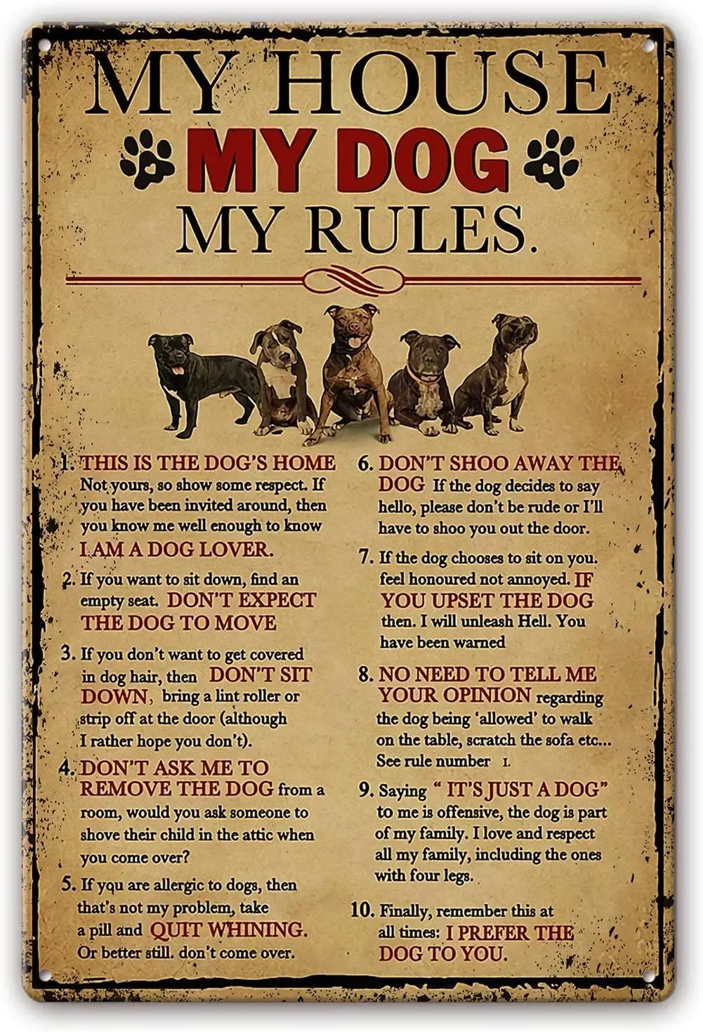 Pit Bull Dog Wall Decor Metal Signs My House My Dog My Rules Wall Decor Dog Tin Sign Paintings for Living Room Modern Print sign