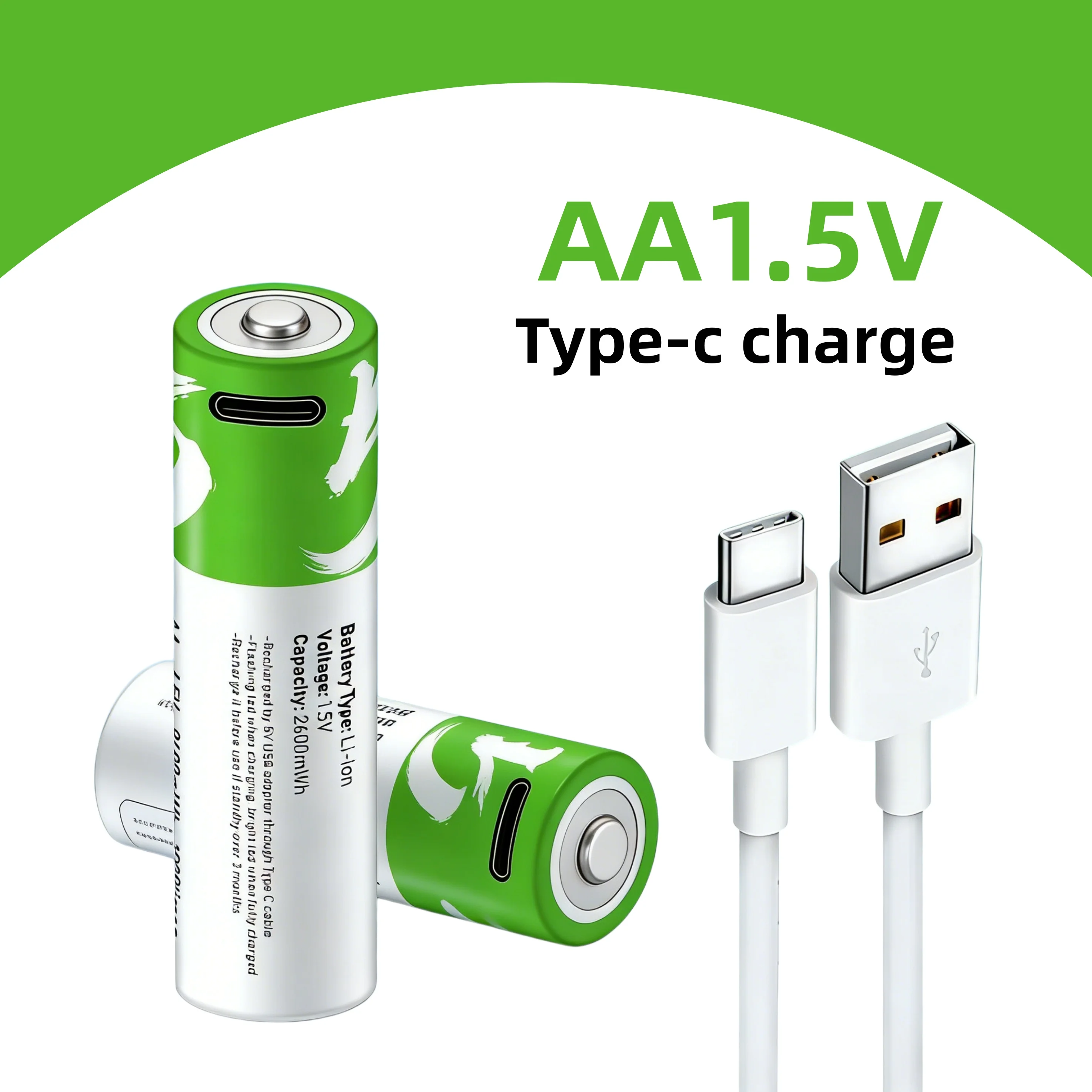

1.5V AA 2600mWh USB Rechargeable Li-ion Battery with Cable, for Remote Controls, Mouse, Small Fans, Electric Toys