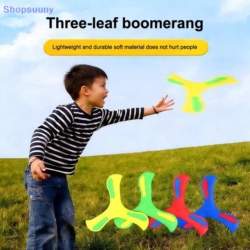 [SU] Outdoor Sport Flying Disc Luminous EVA Touching Boomerang Return Dart Three-Leaf Cross Hand Throw Spinner Interactive Game