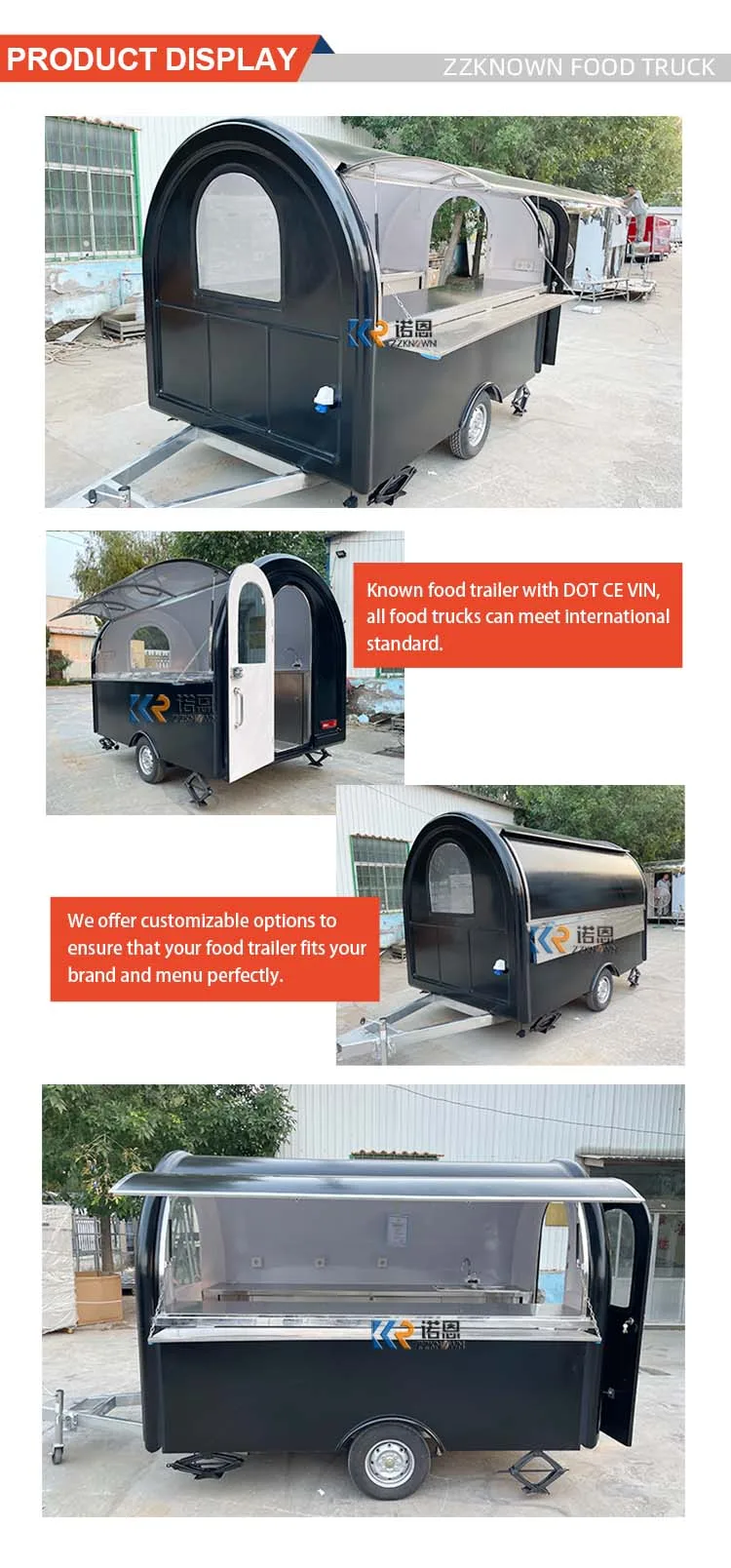 مقطورة طعام عربة طعام شاحنة طعام مع معدات مطاعم مطبخ كاملة عربة آيس كريم