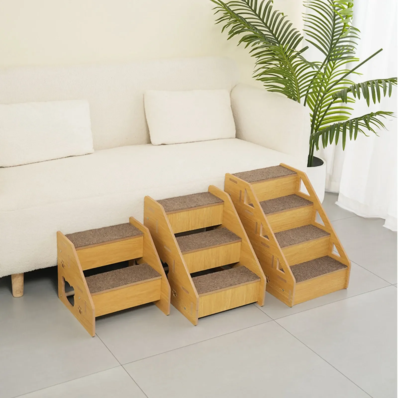 

3-Tier Wooden Pet Steps Pet Stairs for High Bed Climbing Non-Slip Surface Wooden Dog Ramp Pet Steps to Access Couches and Beds