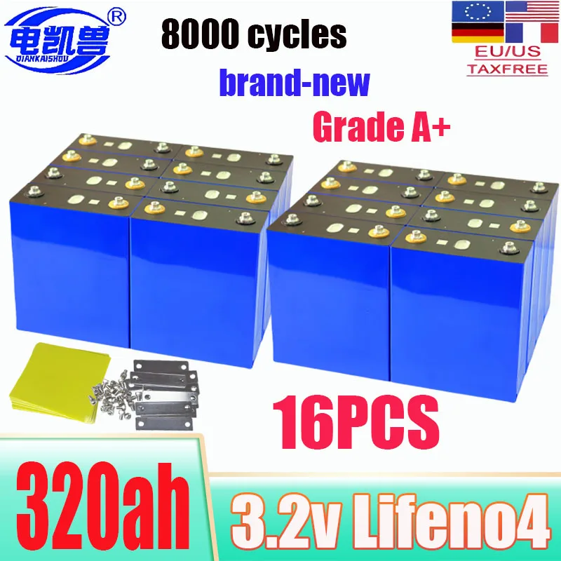 

16 батарей LiFePo4 класса А 3,2 В, 320 Ач 280 Ач DIY 48 В RV система хранения солнечной энергии перезаряжаемые батареи без налога