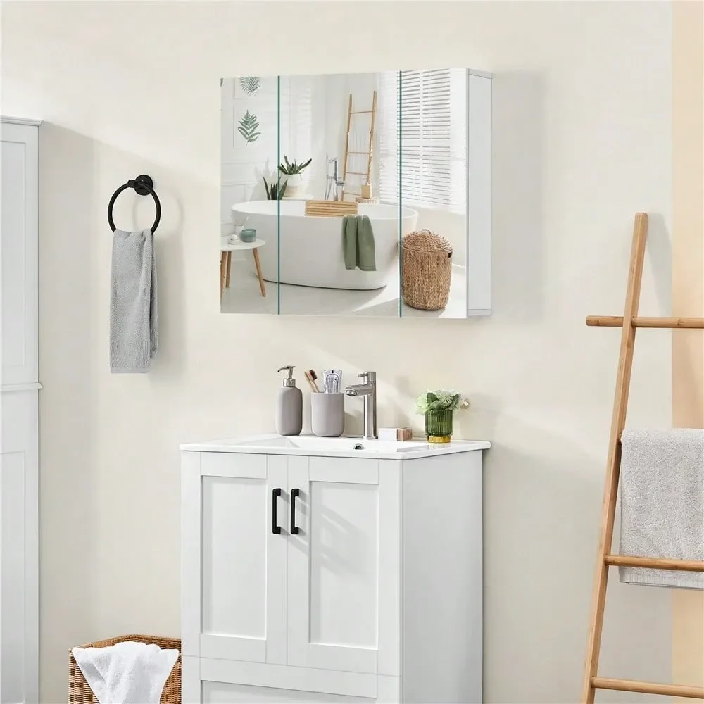 

1PC Frameless Mirror Cabinet, Medicine Cabinet With 3 Mirrored Doors, Adjustable Shelf, WallMounted Storage For Bathroom, Livin