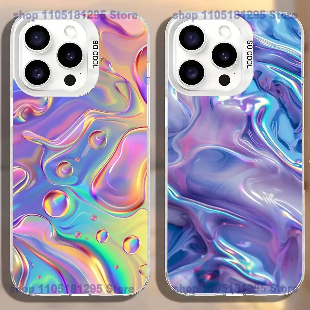 

Rainbow Holographic Iridescence Phone Case For iPhone17,16,15,14,13,12,11,Mini,Pro,SE,MAX,plus,White Matte Shockproof Cover