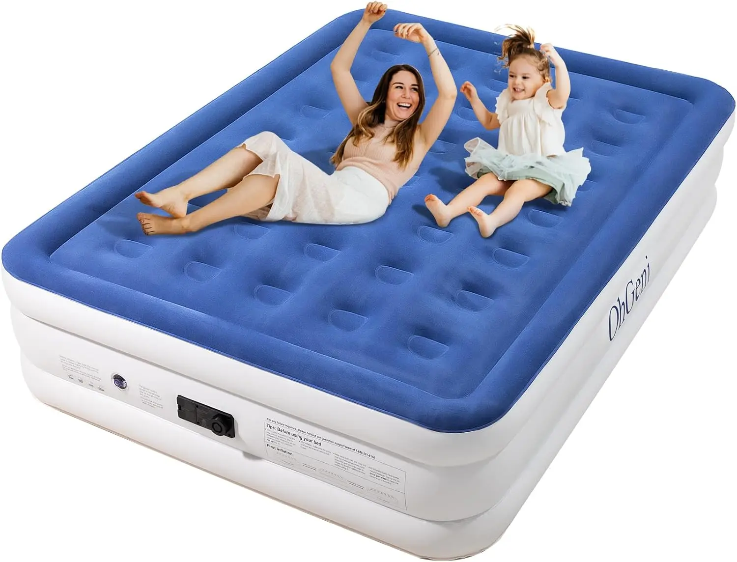 Ohgeni Air Mattress Queen With Built In Pump,18 Inch Elevated Quick Inflation/Deflation Inflatable Bed,High Durability Blow Up