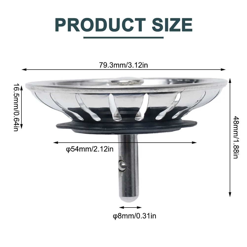 Filter dapur limbah Plug Stainless Steel pengganti saringan wastafel dapur limbah Plug 80mm kinerja handal