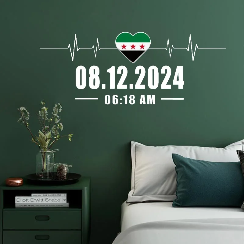 Heartbeat Sticker With Syria Flag And Date 06:18 Perfect For Home Wall Decor Aesthetic Room Decoration Easy To Beautify