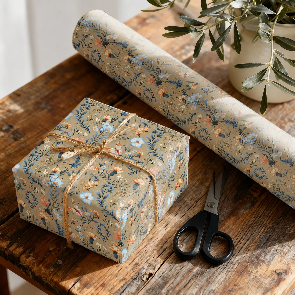 Kraft Wrapping Paper Kraft Coated Paper Wrap Rolled Wrapping Paper Floral Gift Wrap Roll For Scrapbook Decoration Party Diy view 5