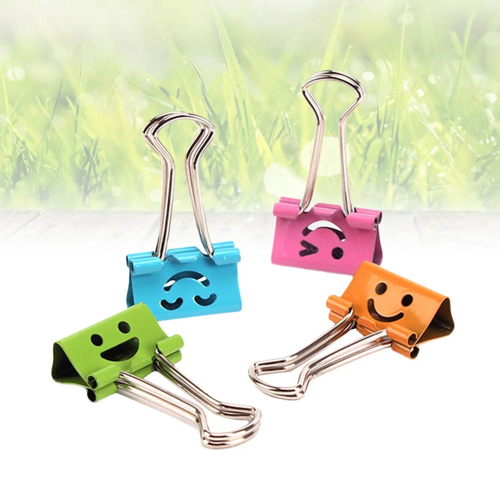 40pcs Binder Clips Smile Face File Paper Clip for Home School Office (Mixed Color) Paper Binder Clip File Clips