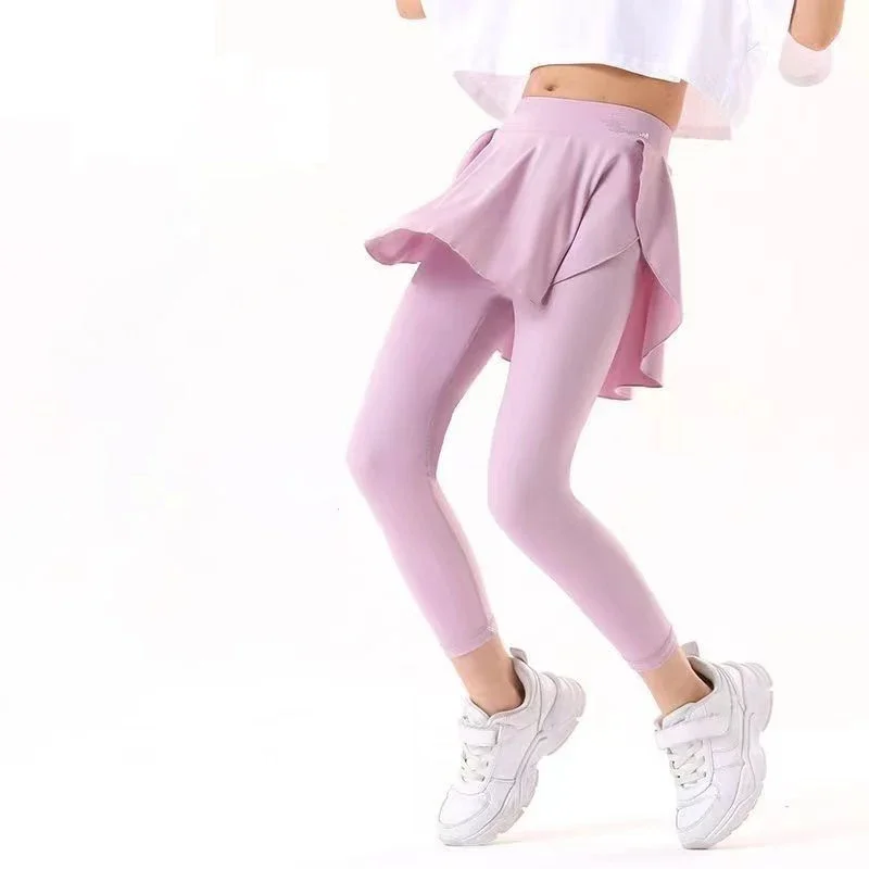 Kids Girls Yoga Skinny Pants Children Quick Drying Skirt Pants Princess Dance Clothing Teenage Girls Sporty Skirt Leggings