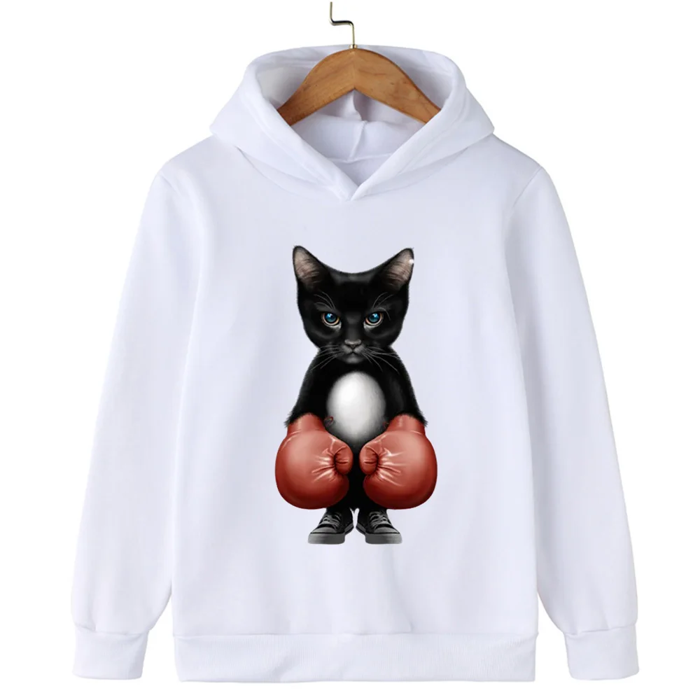 أسلوب مرح ورائع! سترة بغطاء للرأس للأطفال مطبوعة على شكل قطة سوداء للملاكمة، دع الأطفال ارتداء أزياء لطيفة وأنيقة #2