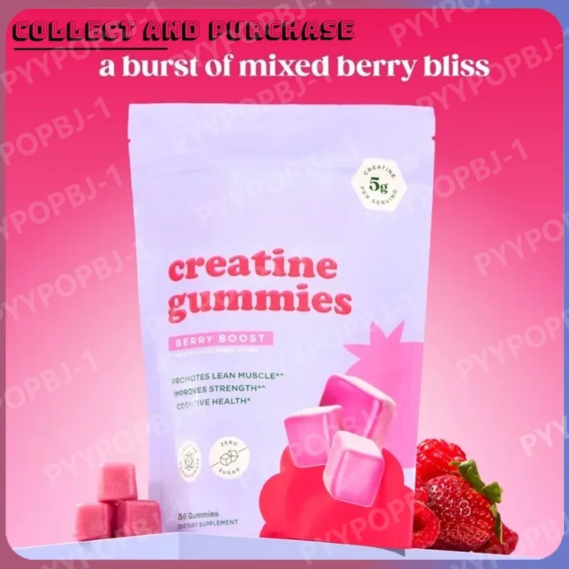 

Жевательные конфеты с креатином без сахара со вкусом ягод, для ежедневного питания и поддержки роста мышц, без глютена и ГМО, 36 штук в упаковке