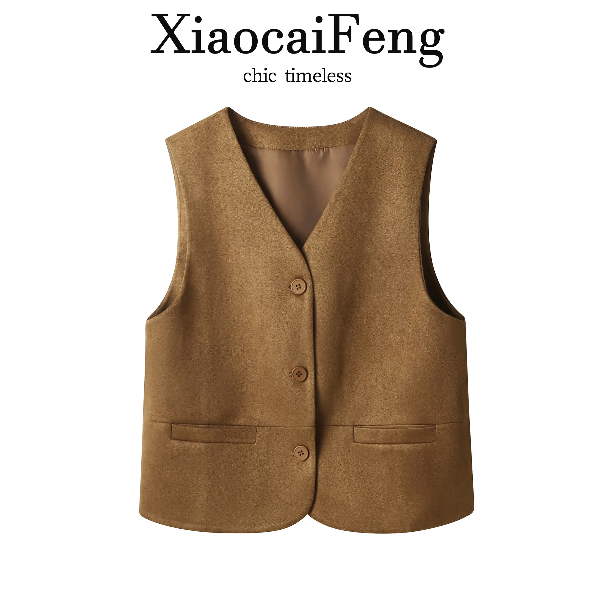 Suede Vest Women's V-neck Suit Jacket Spring Commute Fashion Layering Sleeveless Short Outerwear Trendy Standard Fit Single B...