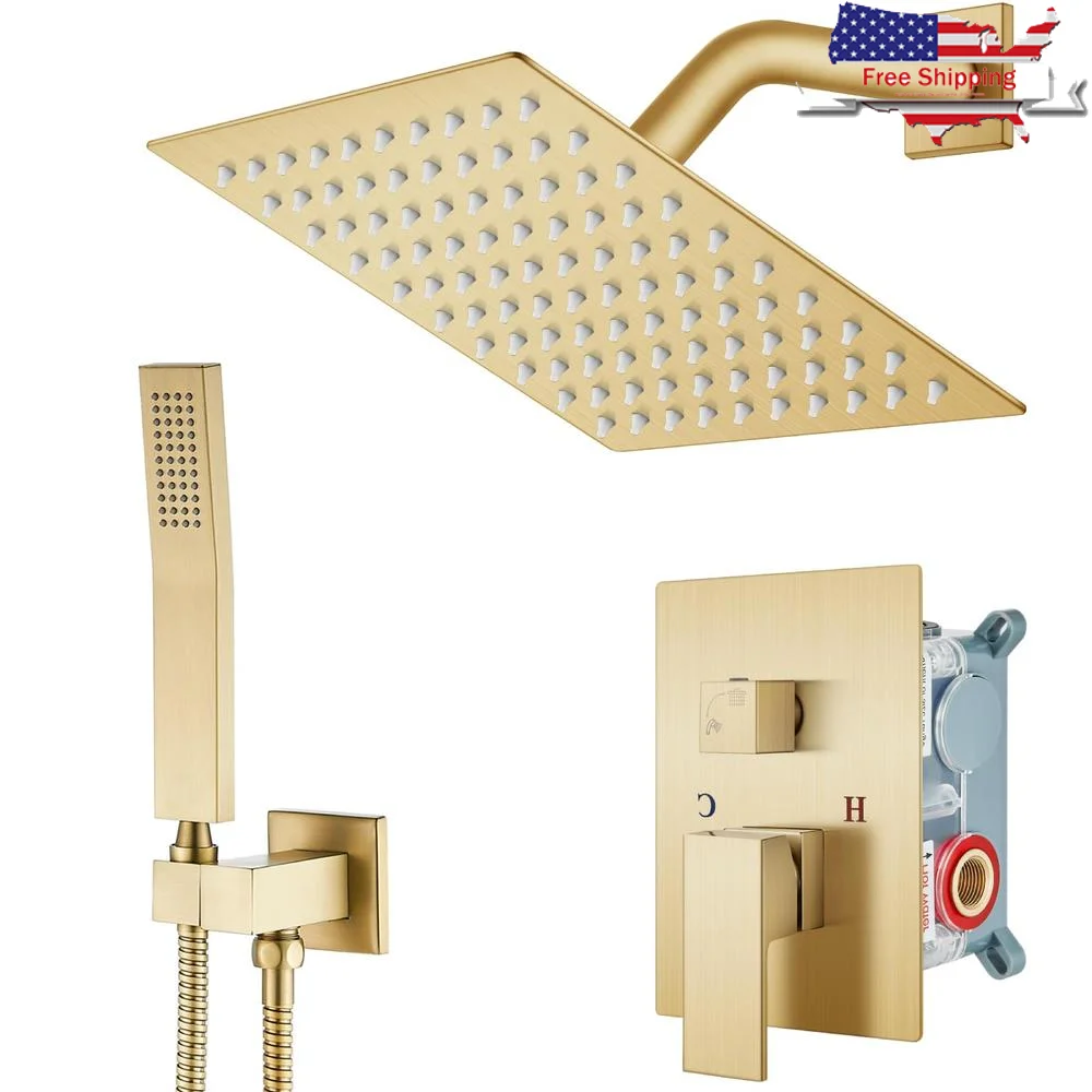 Solid Brass Rainfall Bathroom Shower System Set Wall Mounted Combo with Handle High Quality Stainless Steel Head Pressure