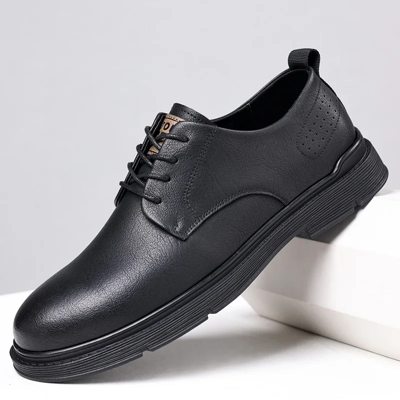 Zapatos de cuero informales de Superficie suave para hombres, zapatos de trabajo bajos de estilo británico, zapatos de cuero Retro casuales para jóvenes, moda