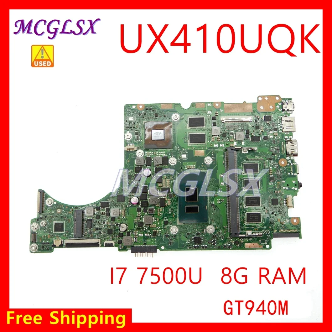 UX410UV I7 CPU Mainboard For Asus U3000U RX310U RX410U UX410UQK UX310UQK UX310UA UX310U UX410UA UX410UV Laptop Motherboard USED