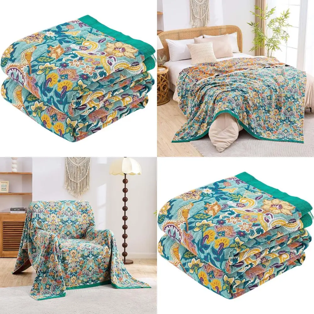 

Хлопковое одеяло в стиле бохо, легкий летний плед 80x90, цветочный декор фермерского дома, двусторонний богемный стиль