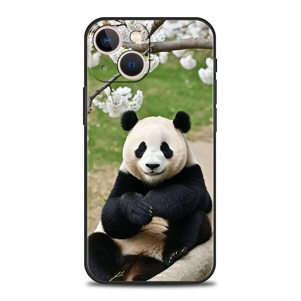 Luxury Phone Case For Apple iPhone 11 15 14 Pro MAX 12 13 7 8 Plus X XR XS MAX SE Silicone Black Cover Funda Fubao panda