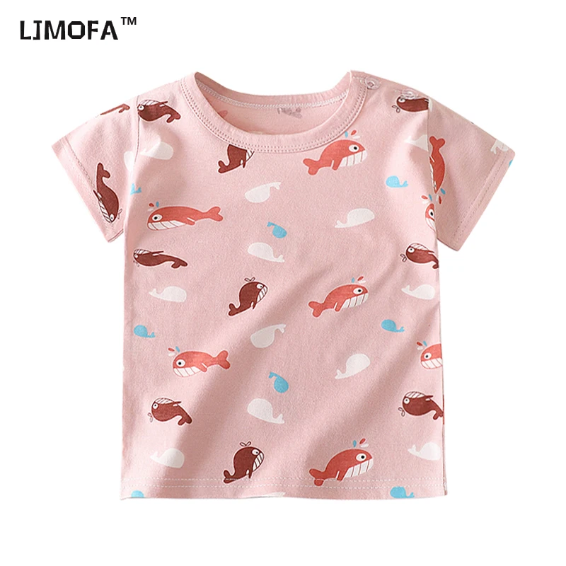 

LJMOFA 1-6T Girls Boys T Shirt Summer Cartoon Baby Kids Clothes Cute Cotton Short Sleeve Funny Top Children Teens D124