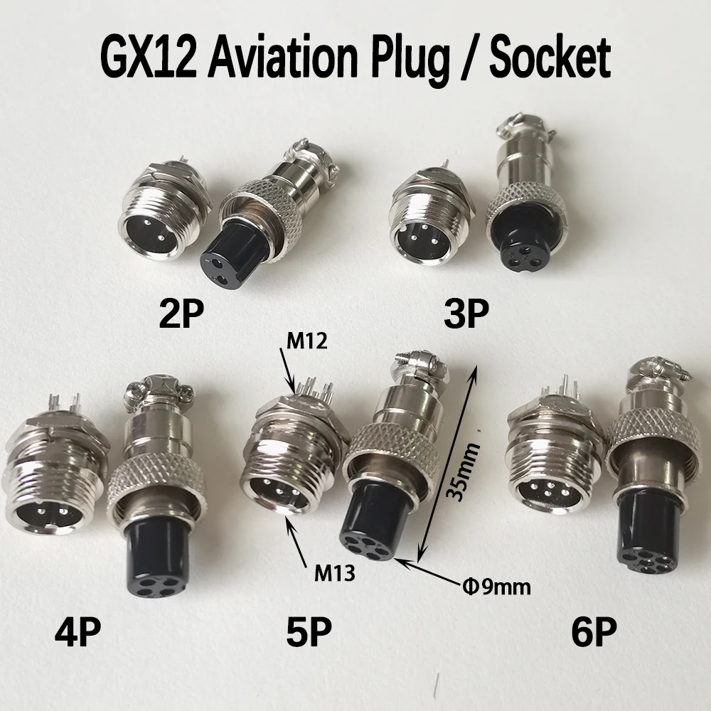 1 Set GX12 9mmx35mm 10mm M12 M13 2 3 4 5 6 Pin male female Docking Aviation Plug Socket Waterproof Circular GX Aviator Connector