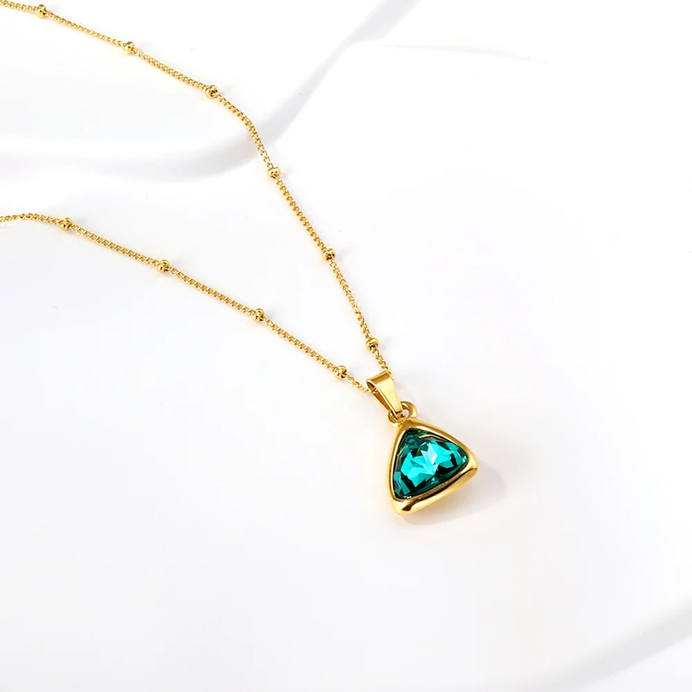 Vintage Green Stanless Steel Jewellery Pendant Necklace Cubic Zirconia Link Chain Choker Necklace Gold Plated Jewelry Gifts