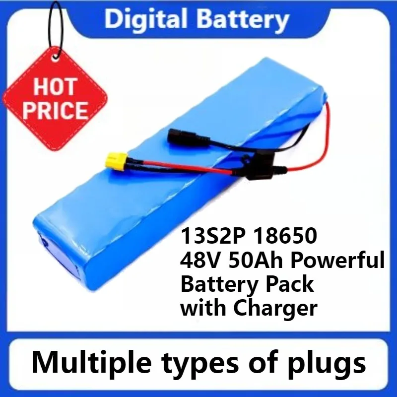 

13S2P 18650 Powerful Battery Pack Rechargeable Li-ion Battery Pack with 54.6v Charger 48V 50Ah Large Capacity Lithium Battery