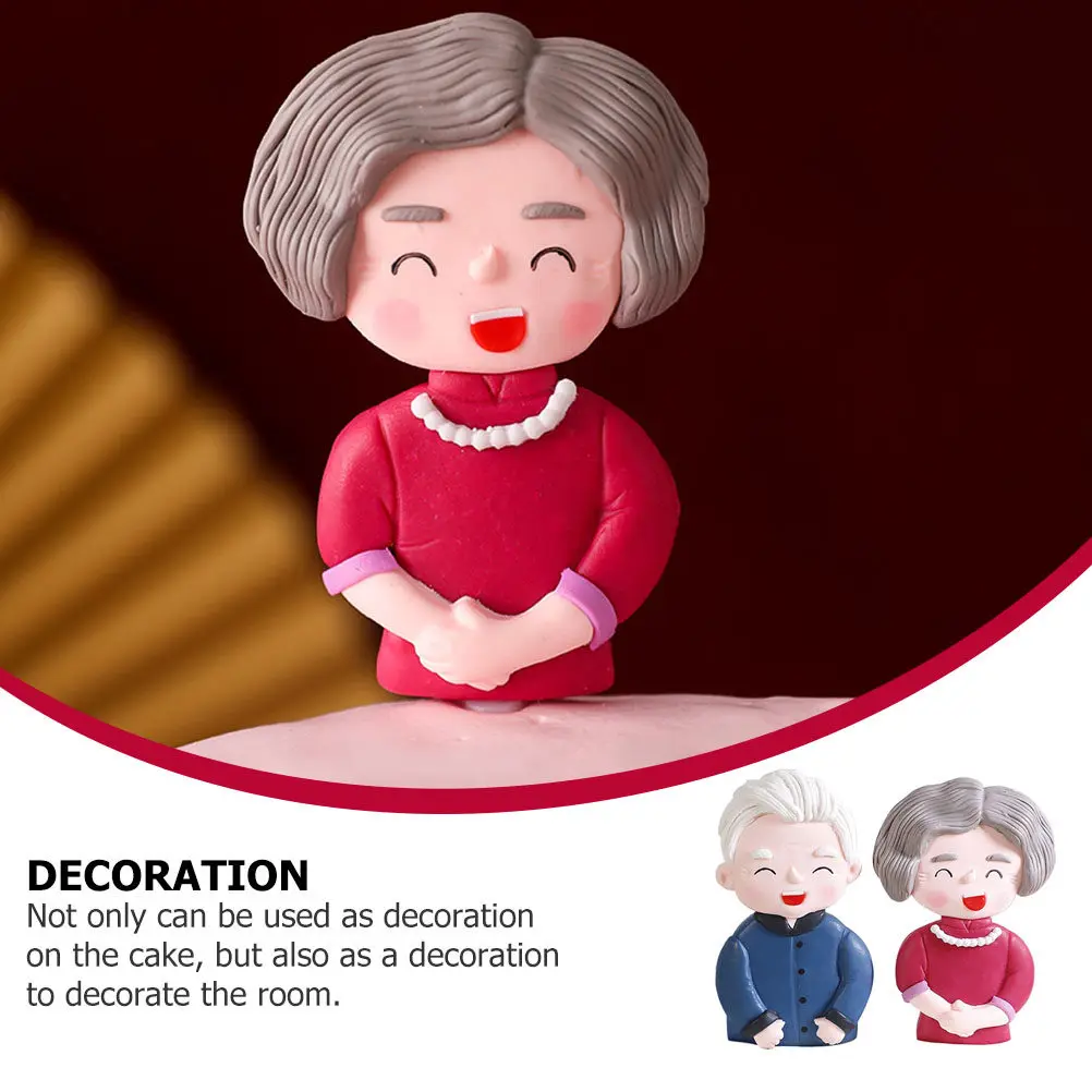 2Pcs Bright Color Food Grade Polymer Clay Cake Topper for Elder's Birthday Golden Wedding Anniversary Decorative Picks Grandma - view 2