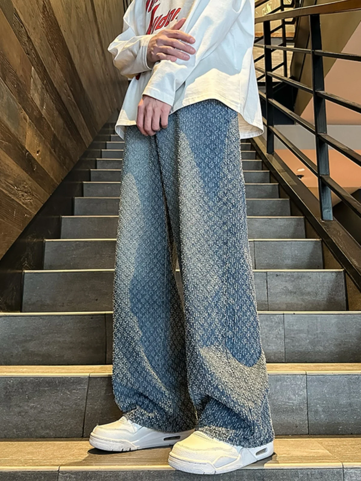 

Мужские джинсы с узором «Звездное небо», новинка 2024 года, модные, в американском стиле, прямые, с легким расклешением, драпированные, широкие брюки