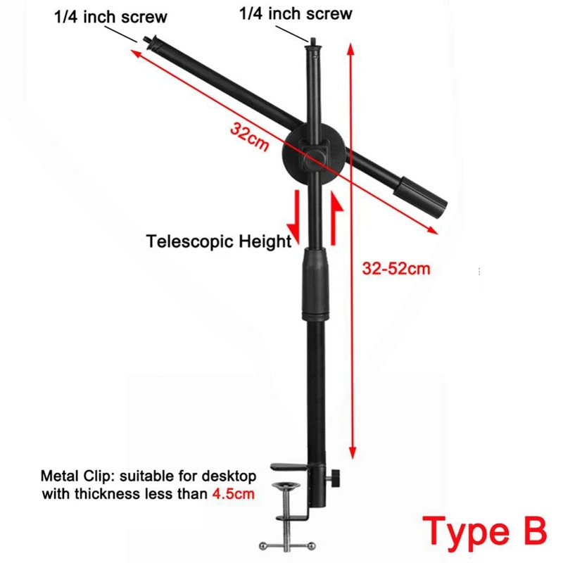 Microphone Stand Mic Stand Desk Microphone Bracket Phone Tripod Boom Arm Adjustable 3/8 1/4 Inch Screw Live Equipments